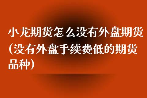 小龙期货怎么没有外盘期货(没有外盘手续费低的期货品种)_https://www.liaoxian666.com_期货开户_第1张